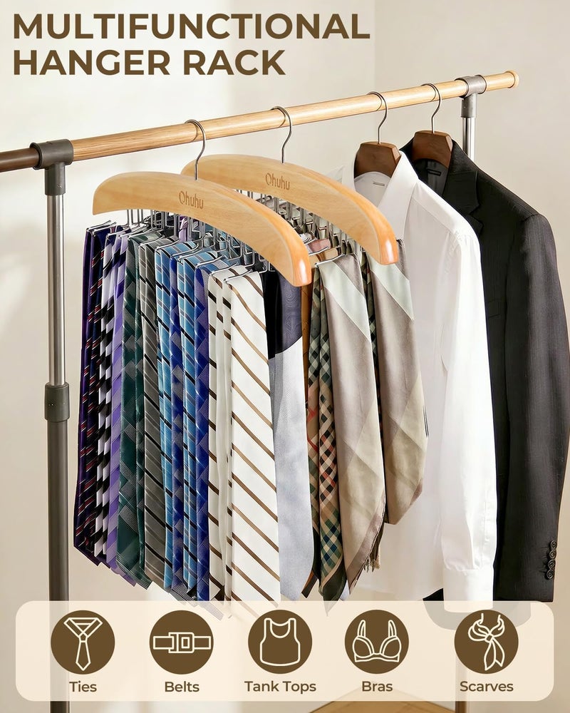 Ohuhu Wooden Tie Hanger with 24 Folding Hooks - 360 Degree Rotating Rack for Ties, Belts, and Scarves - Space-Saving Design - Image 5