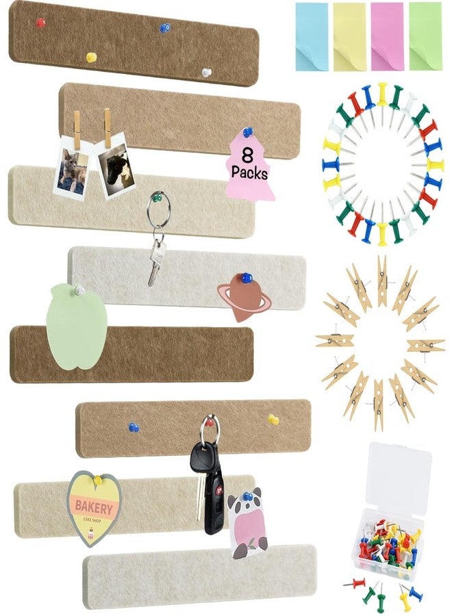 Vuzvuv 8Pcs Brown Mix Colors Cork Board Bar Strips with 50 Pushpins & Sticky Notes, Self-Adhesive Bulletin Board Strips No Damage for Wall, Felt Pin Board for Paste Notes, Office Decor - Image 1