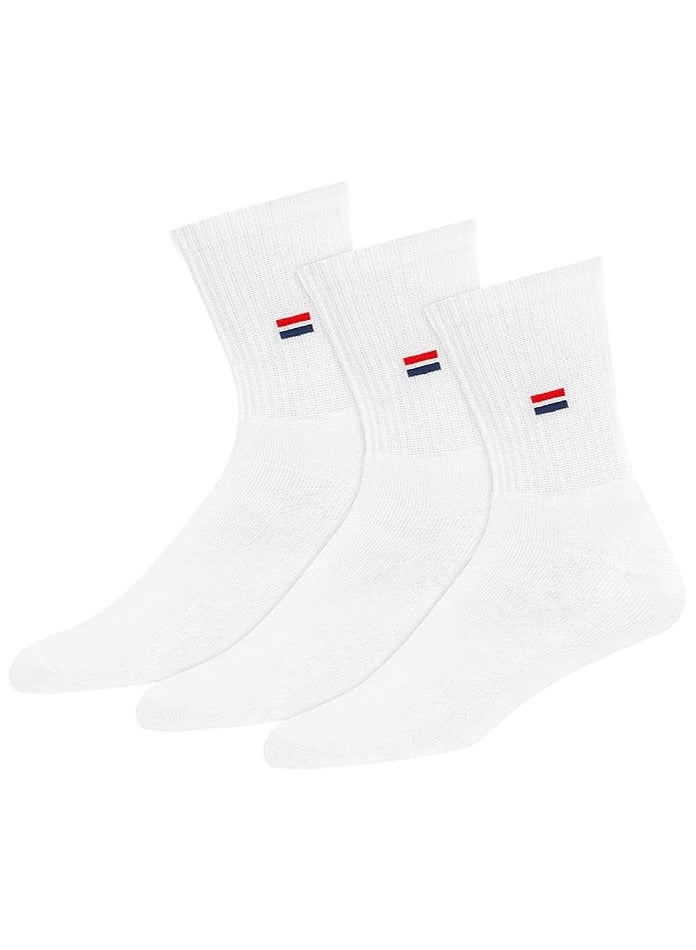 NAVYSPORT NAVYSPORT Men's Solid Cotton Cushion Comfort Crew Socks, Pack of 3 (Free Size, White)  - Image 1