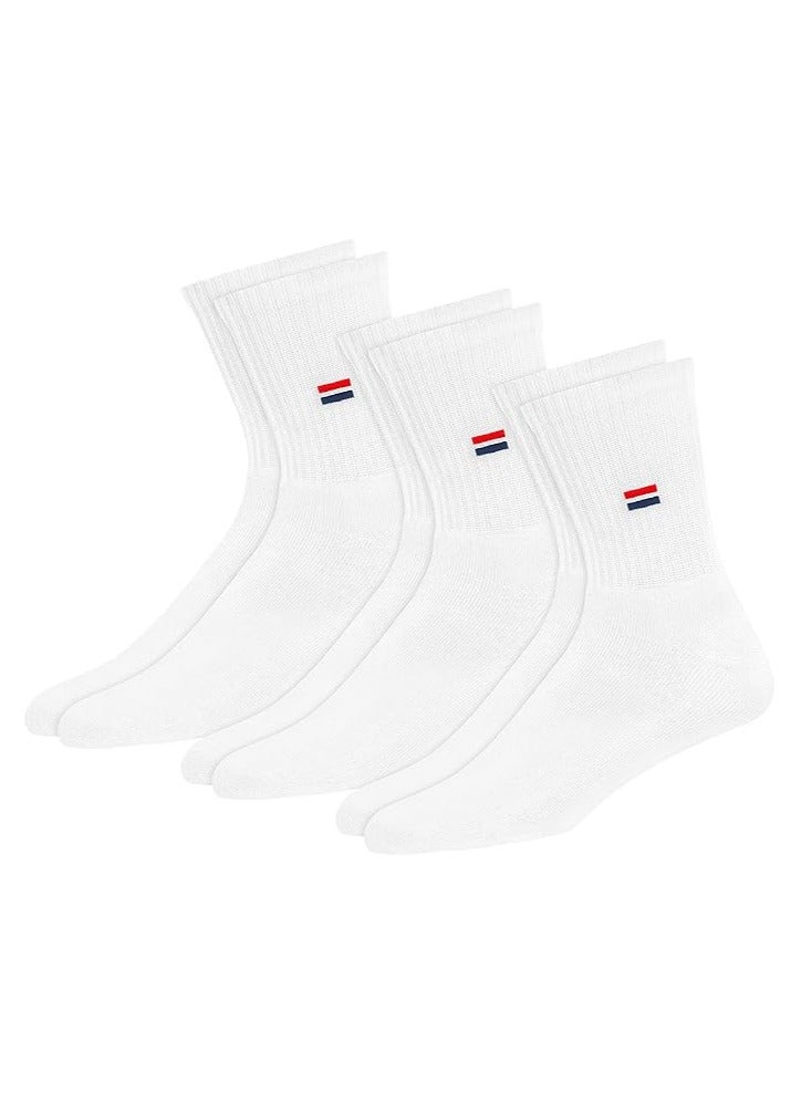 NAVYSPORT NAVYSPORT Men's Solid Cotton Cushion Comfort Crew Socks, Pack of 3 (Free Size, White)  - Image 4