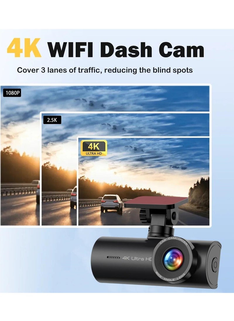Generic - Dash Camera for Cars,4K Full UHD Car Camera Front Rear with 64GB U3 Card,Built-in Super Night Vision,2.0'' IPS Screen,170°Wide Angle,G-Sensor, 24H Parking Mode, Loop Recording - Image 1