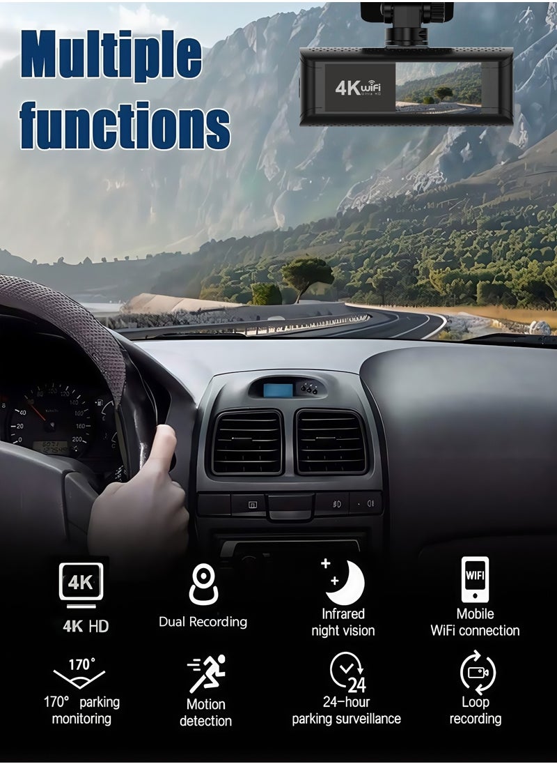 Generic - Dash Camera for Cars,4K Full UHD Car Camera Front Rear with 64GB U3 Card,Built-in Super Night Vision,2.0'' IPS Screen,170°Wide Angle,G-Sensor, 24H Parking Mode, Loop Recording - Image 1
