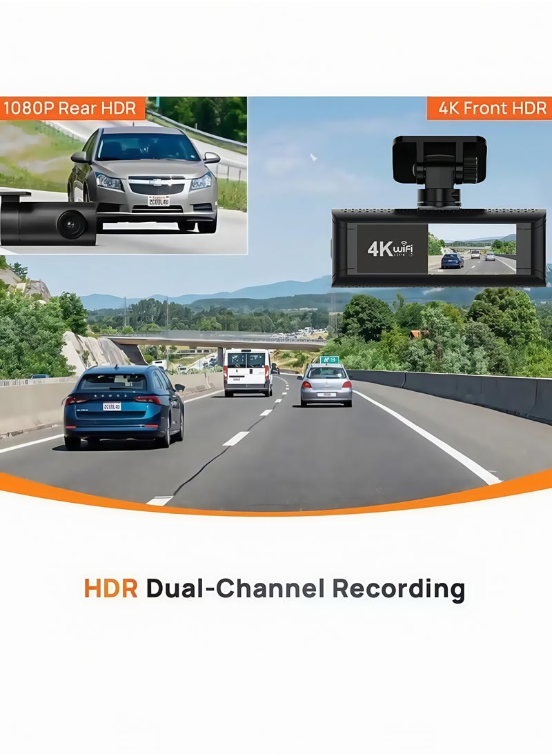 Generic - Dash Camera for Cars,4K Full UHD Car Camera Front Rear with 64GB U3 Card,Built-in Super Night Vision,2.0'' IPS Screen,170°Wide Angle,G-Sensor, 24H Parking Mode, Loop Recording - Image 1