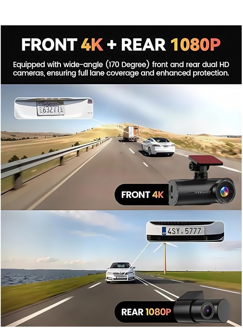 Generic - Dash Camera for Cars,4K Full UHD Car Camera Front Rear with 64GB U3 Card,Built-in Super Night Vision,2.0'' IPS Screen,170°Wide Angle,G-Sensor, 24H Parking Mode, Loop Recording - Image 1