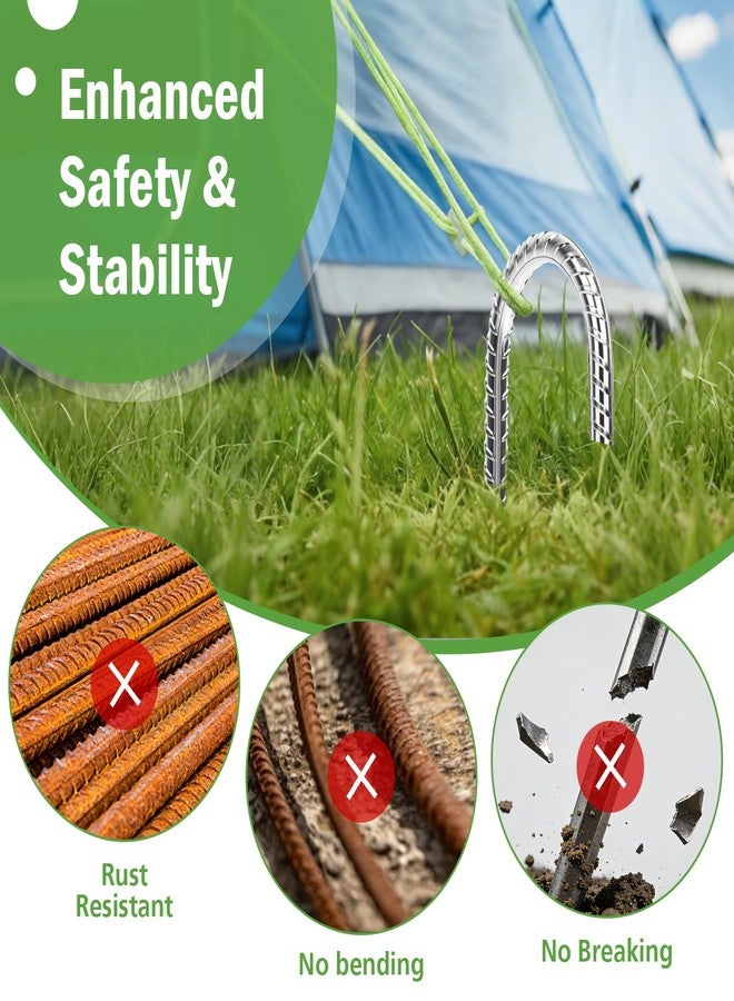 Hikemax 12 Inch Tent Stakes for Hind Wind & Rocky Ground - Heavy Duty Ground Anchor Rebar Stakes 6 Pack - Galvanized Steel Trampoline Stakes J-Shaped for Secure Trampolines, Fences, Tent, Inflatables - Image 5
