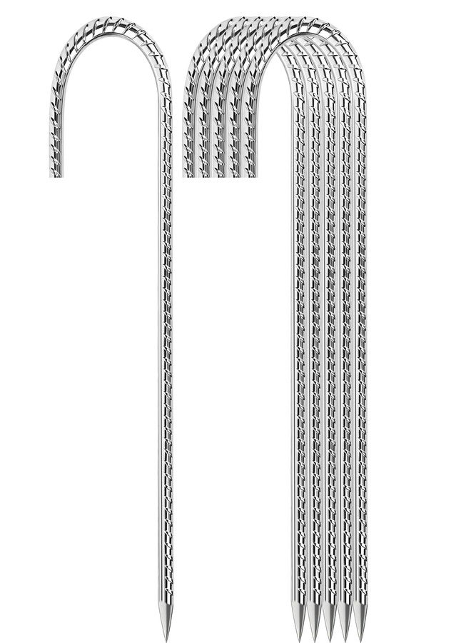Hikemax 12 Inch Tent Stakes for Hind Wind & Rocky Ground - Heavy Duty Ground Anchor Rebar Stakes 6 Pack - Galvanized Steel Trampoline Stakes J-Shaped for Secure Trampolines, Fences, Tent, Inflatables - Image 1