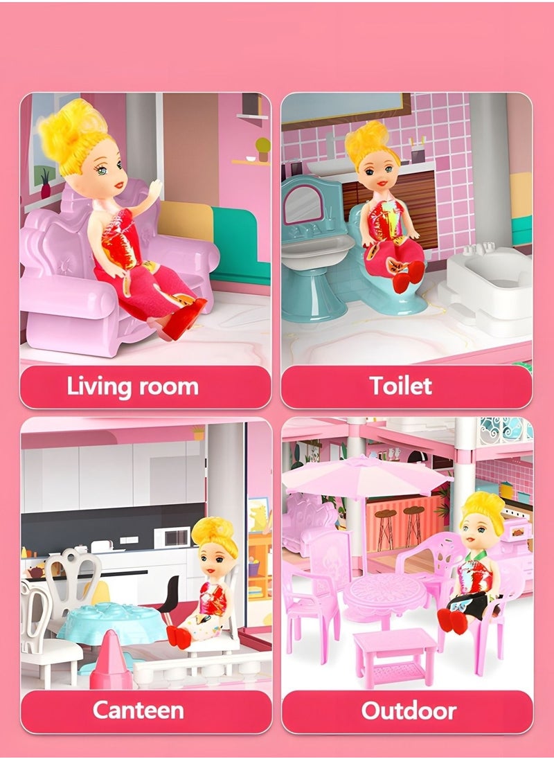 MIXDE - Doll house,4 Story 11 Rooms Dreamhouse Building Toys Figure Furniture, DIY House, Accessories, Pets & Dolls,Flashing Lights,Pink Play Dream House for Girls - Image 1