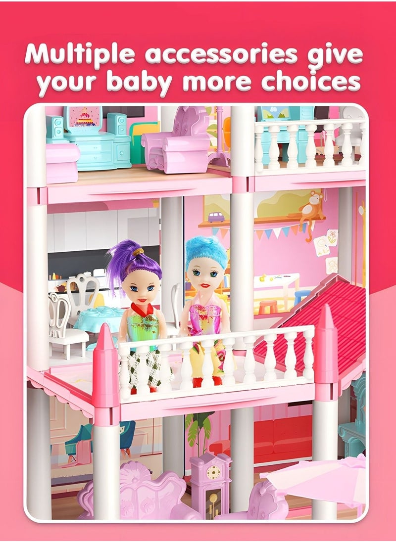 MIXDE - Doll house,4 Story 11 Rooms Dreamhouse Building Toys Figure Furniture, DIY House, Accessories, Pets & Dolls,Flashing Lights,Pink Play Dream House for Girls - Image 1