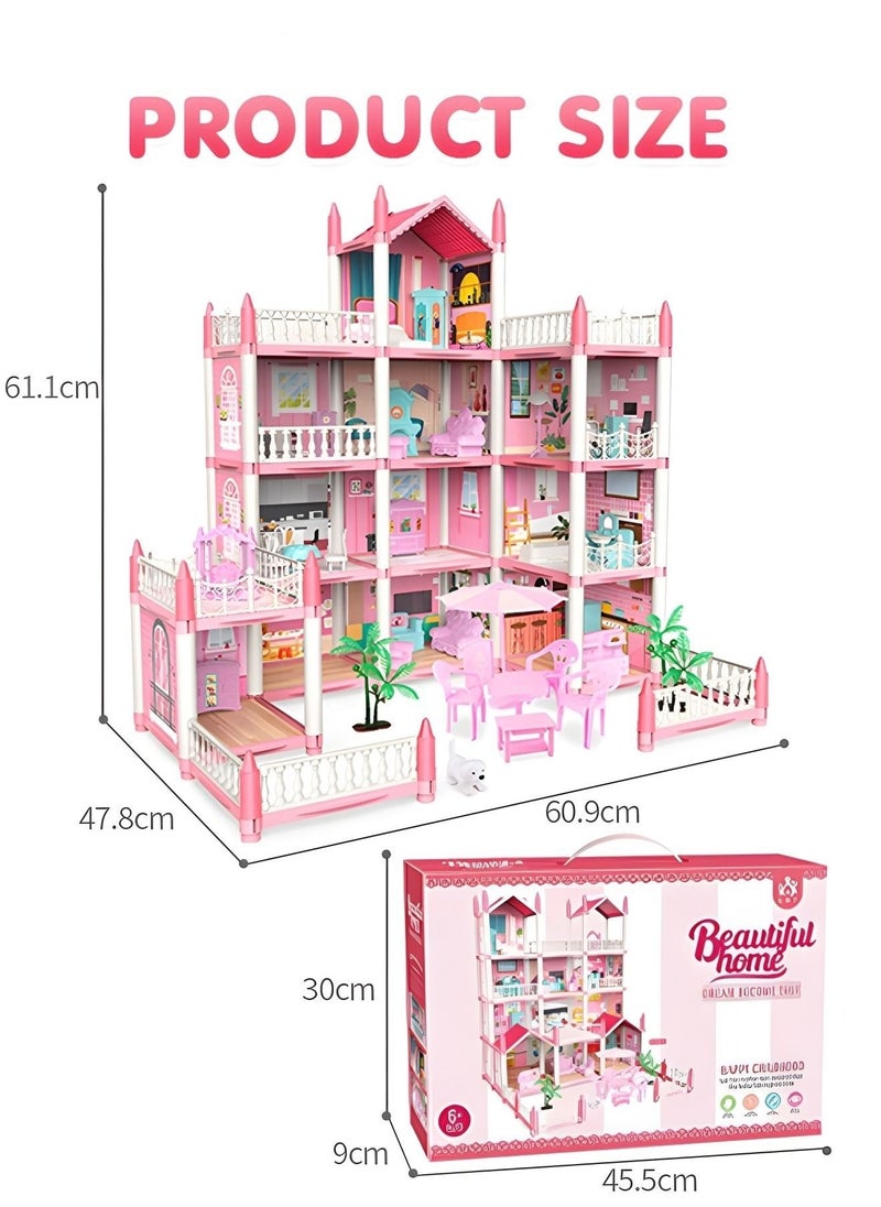 MIXDE - Doll house,4 Story 11 Rooms Dreamhouse Building Toys Figure Furniture, DIY House, Accessories, Pets & Dolls,Flashing Lights,Pink Play Dream House for Girls - Image 1