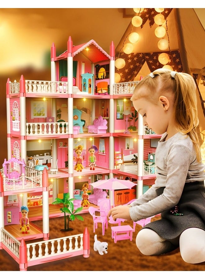 MIXDE - Doll house,4 Story 11 Rooms Dreamhouse Building Toys Figure Furniture, DIY House, Accessories, Pets & Dolls,Flashing Lights,Pink Play Dream House for Girls - Image 1