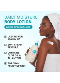 derma b DERMA B Daily Moisture Body Lotion, Non-Greasy Long-Lasting Moisturizer for Dry & Sensitive Skin with Olive Oil & Allantoin, Woody & Powdery Scented Skincare with Panthenol,13.5 Fl Oz, 400ml,Kbeauty  - Image 2