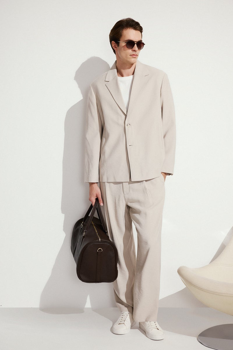 DeFacto Beige Man Wide Leg Beige Trousers Casual - Image 1