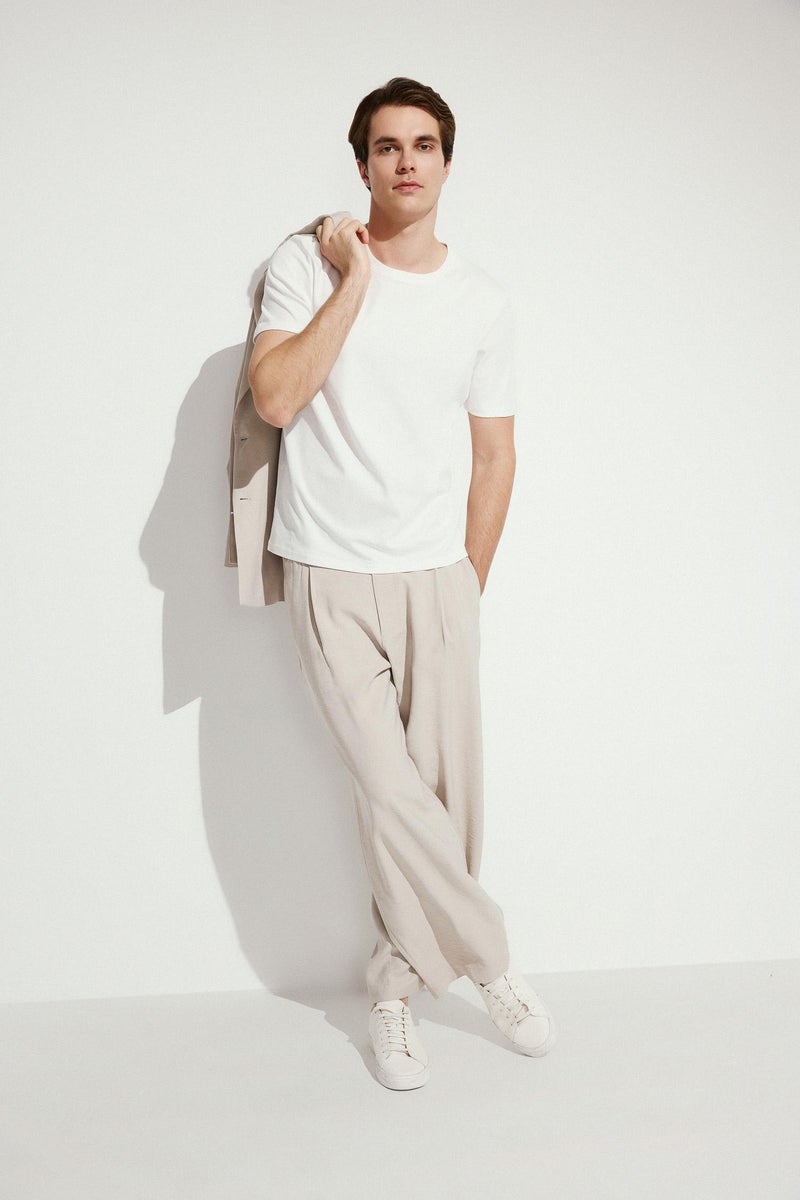 DeFacto Beige Man Wide Leg Beige Trousers Casual - Image 3