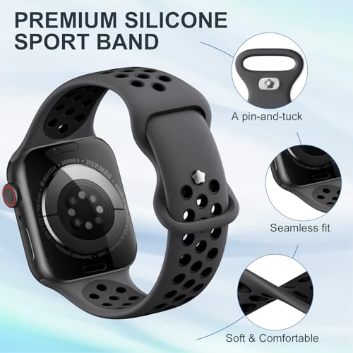 Lerobo Sport Bands Compatible with Apple Watch Ultra 2/ Ultra Band 49mm 45mm 44mm 46mm 42mm 41mm 40mm 38mm Men Women,5 Pack Soft Breathable Strap Band for iWatch Series 10 9 8 7 6 5 4 3 SE - Image 3
