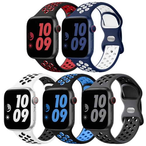Lerobo Sport Bands Compatible with Apple Watch Ultra 2/ Ultra Band 49mm 45mm 44mm 46mm 42mm 41mm 40mm 38mm Men Women,5 Pack Soft Breathable Strap Band for iWatch Series 10 9 8 7 6 5 4 3 SE - Image 1