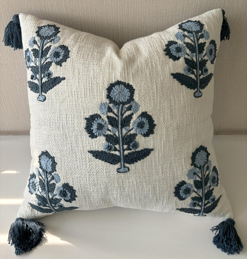 YugTex Hand Embroidered Russell Motif Decorative Square Accent Throw Pillow Cover  Pillowcase for Living Room Sofa Couch Bedroom  Chair Cushion Cover  20x20 Inches Ivory