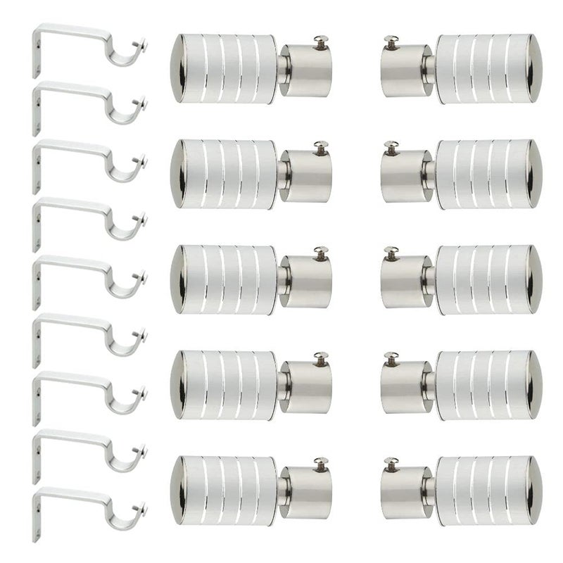 Welson Stainless Steel Curtain Bracket with Support 1 Inch Rod Pocket Finials Rod Support Fittings Curtain Rod Holder 5 Pair Silver Durable Window Decor Solution for Elegant Home Interiors