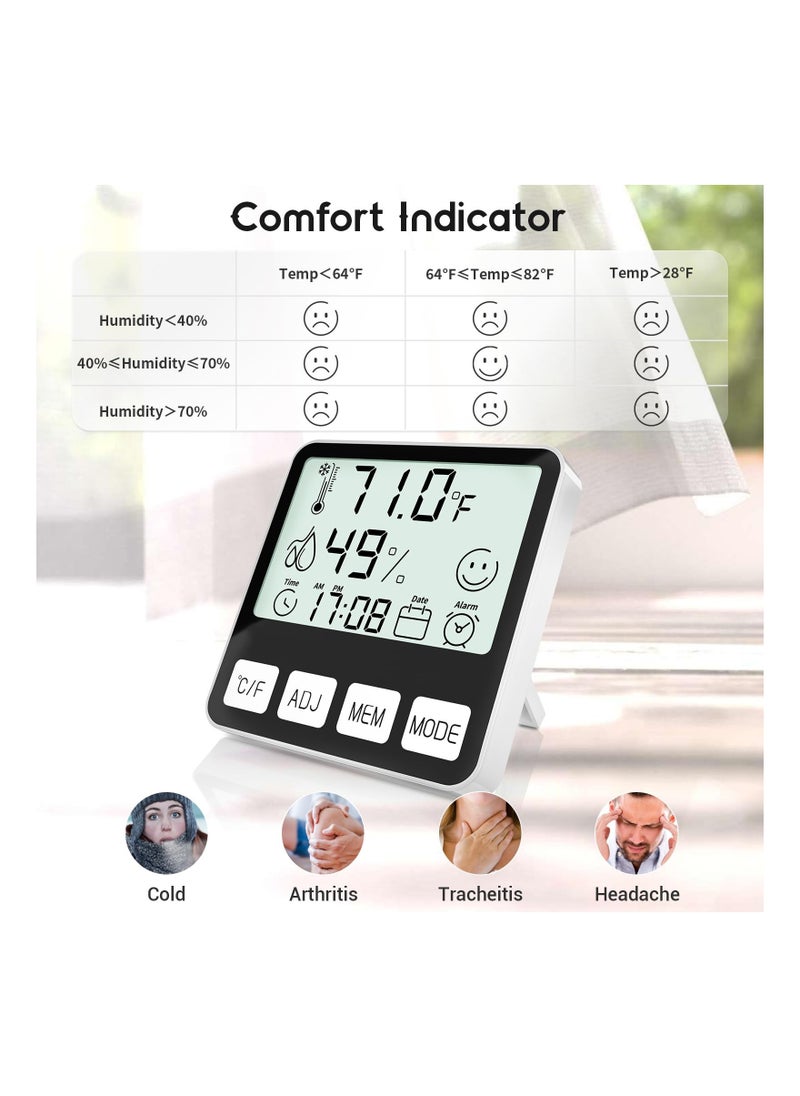 Excefore - Digital Thermometer Hygrometer, Indoor Humidity Meter Room Temperature Sensor with Alarm Clock Date, Hydrometer - Image 1