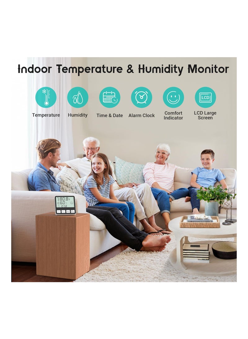 Excefore - Digital Thermometer Hygrometer, Indoor Humidity Meter Room Temperature Sensor with Alarm Clock Date, Hydrometer - Image 1