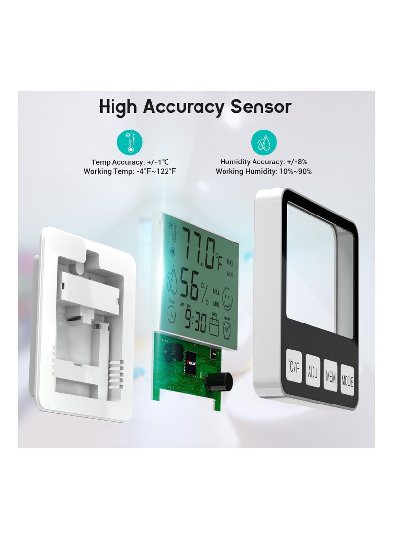 Excefore - Digital Thermometer Hygrometer, Indoor Humidity Meter Room Temperature Sensor with Alarm Clock Date, Hydrometer - Image 1