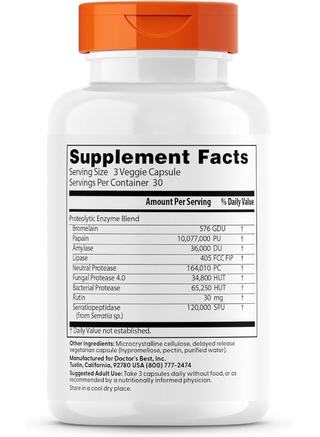 Doctor's Best Doctor's Best Proteolytic Enzymes, Digestion, Muscle, Joint, Non-GMO, Gluten Free, Vegetarian, 90 Veggie Caps  - Image 3
