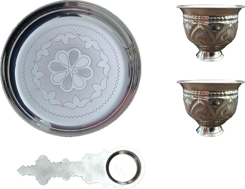 Sigaram German Silver Pooja Thali Set K2480 4 Pieces Silver - Image 1
