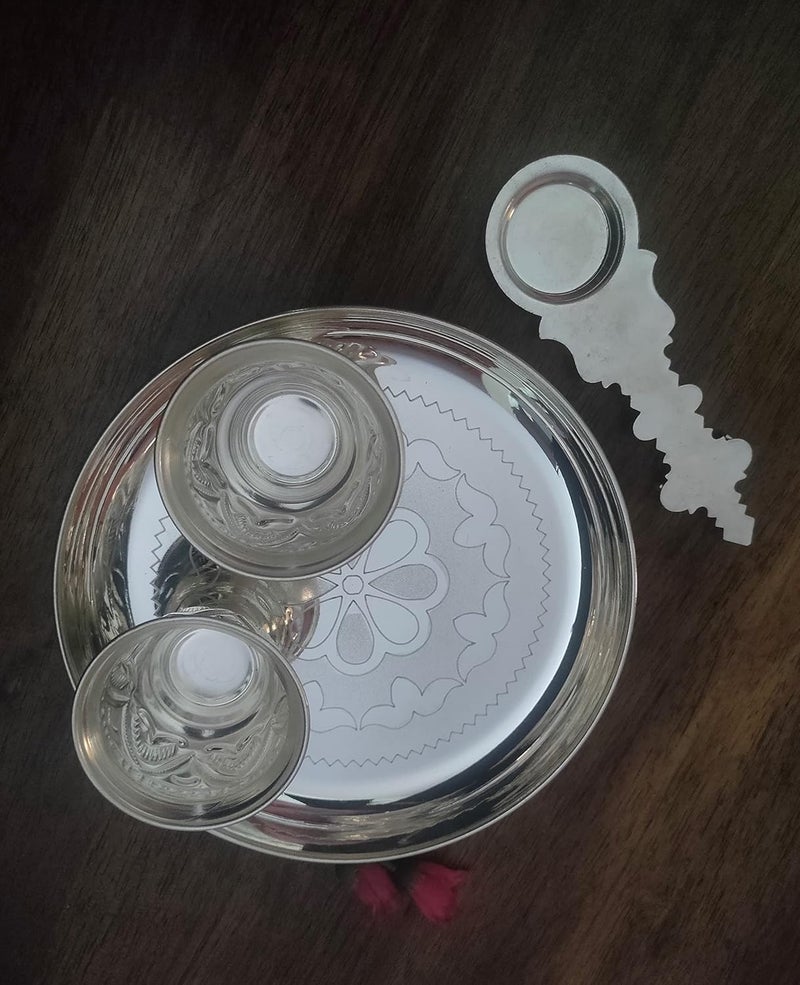 Sigaram German Silver Pooja Thali Set K2480 4 Pieces Silver - Image 3