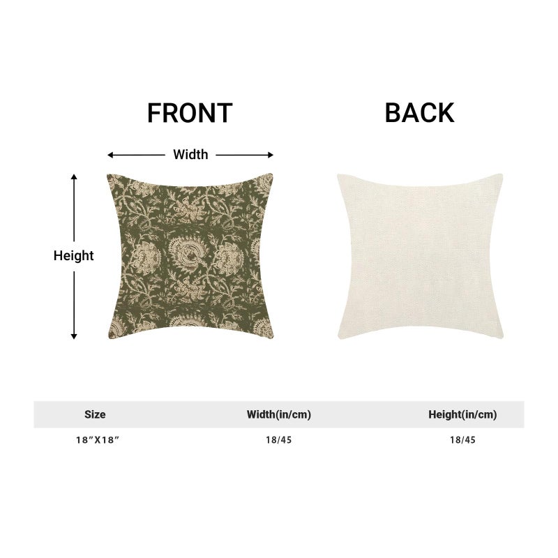 Sorktse Green Pillow Covers 18x18 Inch Set of 2 Vintage Olive Green Floral Throw Pillows Neutral Modern Boho Block Print Floral Pillowcases Outdoor Accent Decorative Linen Cushion Covers for Couch Sofa - Image 5