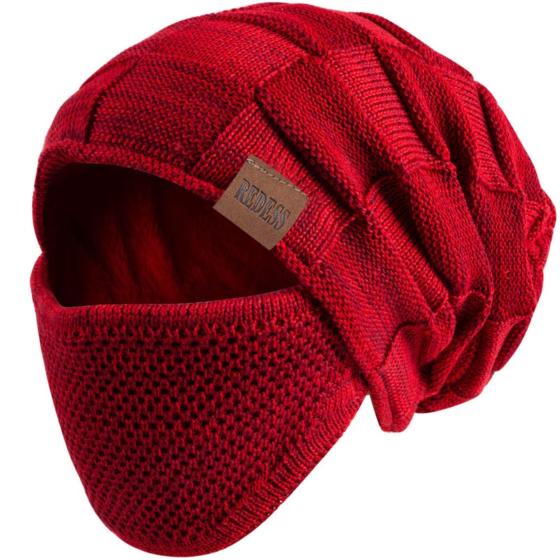 REDESS Beanie Hat for Men and Women Winter Warm Hats Knit Slouchy Thick Skull Cap with Face Cover - Image 1