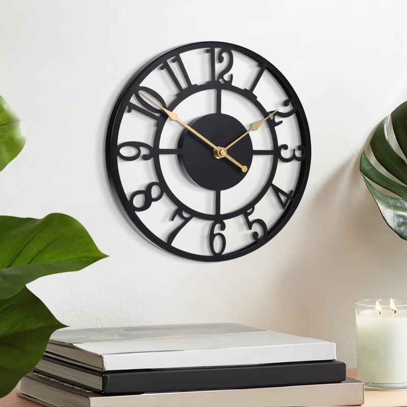 LEIKE Arabic Numeral Wall Clock 10IN Battery Operated Black Silent Non Ticking Wall Clocks for Living Room Decor Small Classic for School Office Home Kitchen Bedroom