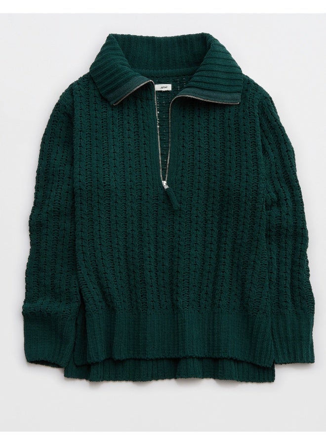 Aerie Quarter Zip Braided Knitted Sweater - Image 3