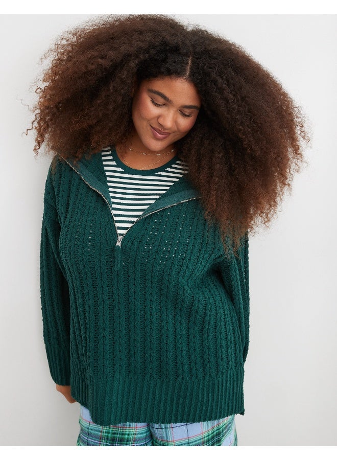 Aerie Quarter Zip Braided Knitted Sweater - Image 5
