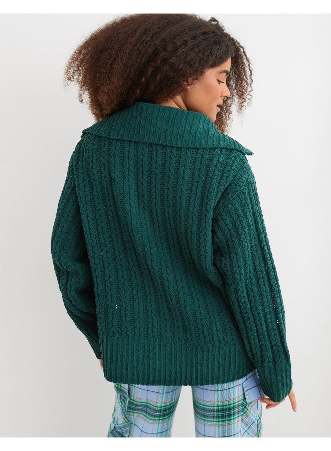 Aerie Quarter Zip Braided Knitted Sweater - Image 4