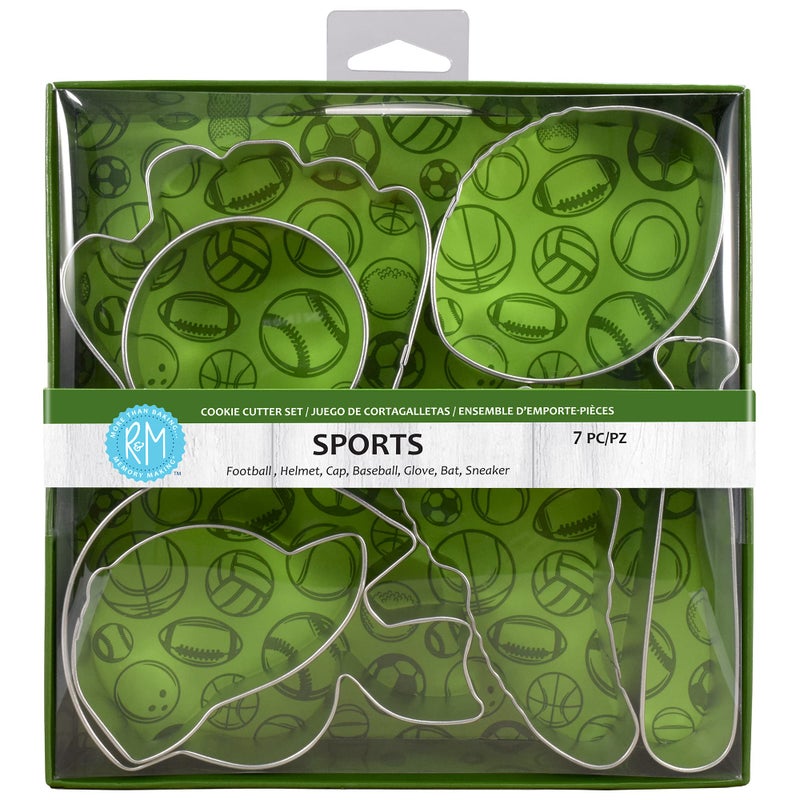 R&M RM International Sports Cookie Cutters Baseball Cap Bat Glove Football Helmet Sneaker Circle 7Piece Set 