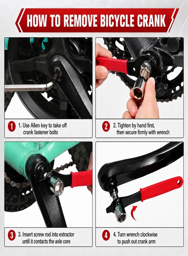 Rhevosil Upgraded Bicycle Crank Puller Set, Bike Crank Removal Tool, Professional Bike Repair Kit for Square Taper and Splined Cranks - Image 4