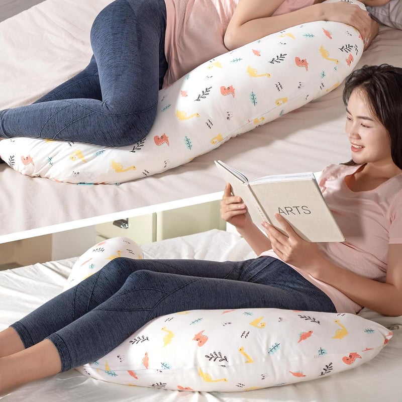 BYRIVER C Shaped Pregnancy Pillow with Cover, Knee Pillow for Side Sleeper Knees Legs HIPS Pain, Leg Pillow Elevation for Lower Back Pain, Versatile Small Body Pillow for Sleeping(Dino) - Image 1