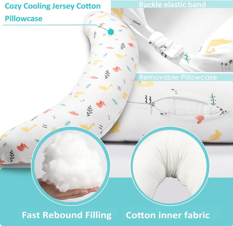 BYRIVER C Shaped Pregnancy Pillow with Cover, Knee Pillow for Side Sleeper Knees Legs HIPS Pain, Leg Pillow Elevation for Lower Back Pain, Versatile Small Body Pillow for Sleeping(Dino) - Image 3