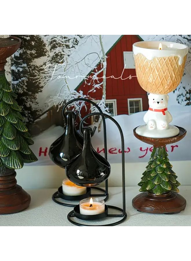 Black Ceramic Essential Oil Burner Metal Desktop Diffuser Wax Melter Holder Gift - Image 3