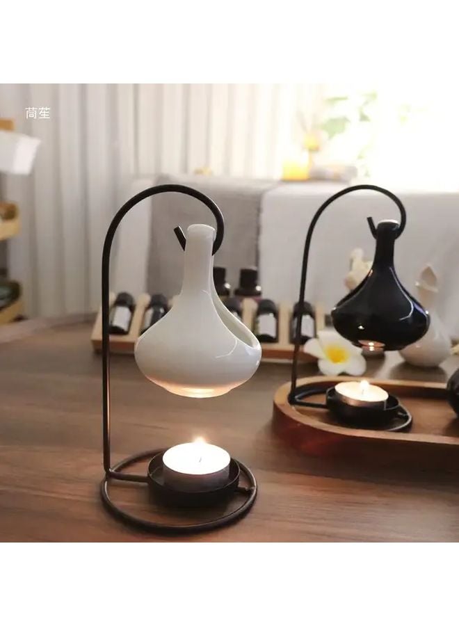 Black Ceramic Essential Oil Burner Metal Desktop Diffuser Wax Melter Holder Gift - Image 2