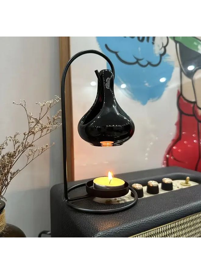 Black Ceramic Essential Oil Burner Metal Desktop Diffuser Wax Melter Holder Gift - Image 1