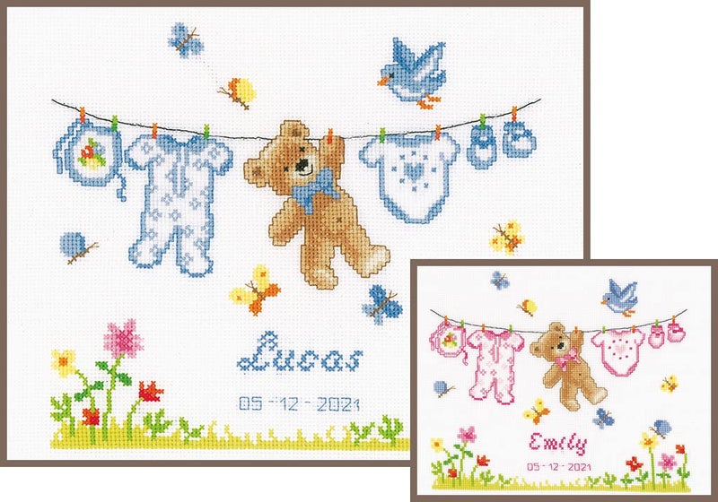 Vervaco Cross Stitch, Birth Bear (14 Count) - Image 1