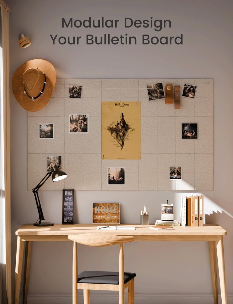 Fluxynara Large Felt Bulletin Board 48" x 36", 12-Pack 4-Compartment Wall Organizer, Cork Board Alternative with 70 Removable Adhesive Tabs, Modular Felt Panels for Home Office, Classroom and Study-Oatmeal - Image 5