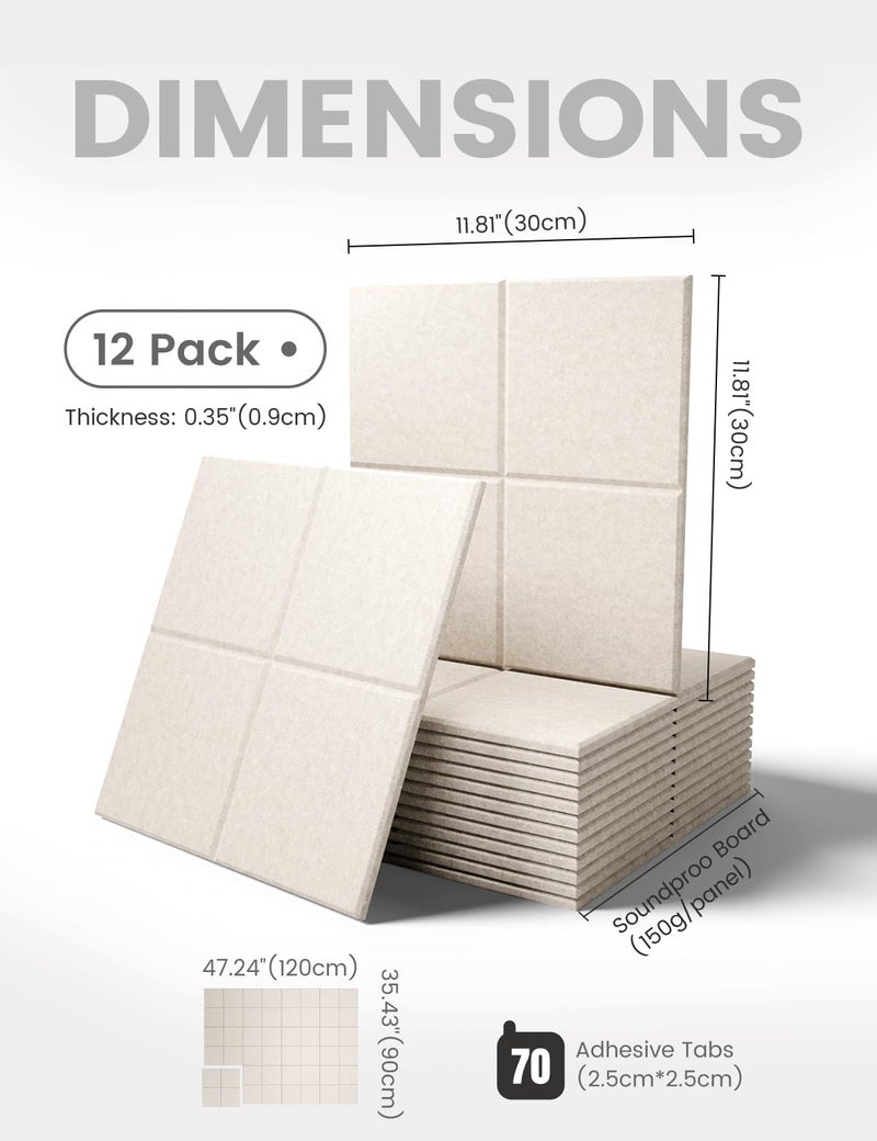 Fluxynara Large Felt Bulletin Board 48" x 36", 12-Pack 4-Compartment Wall Organizer, Cork Board Alternative with 70 Removable Adhesive Tabs, Modular Felt Panels for Home Office, Classroom and Study-Oatmeal - Image 2