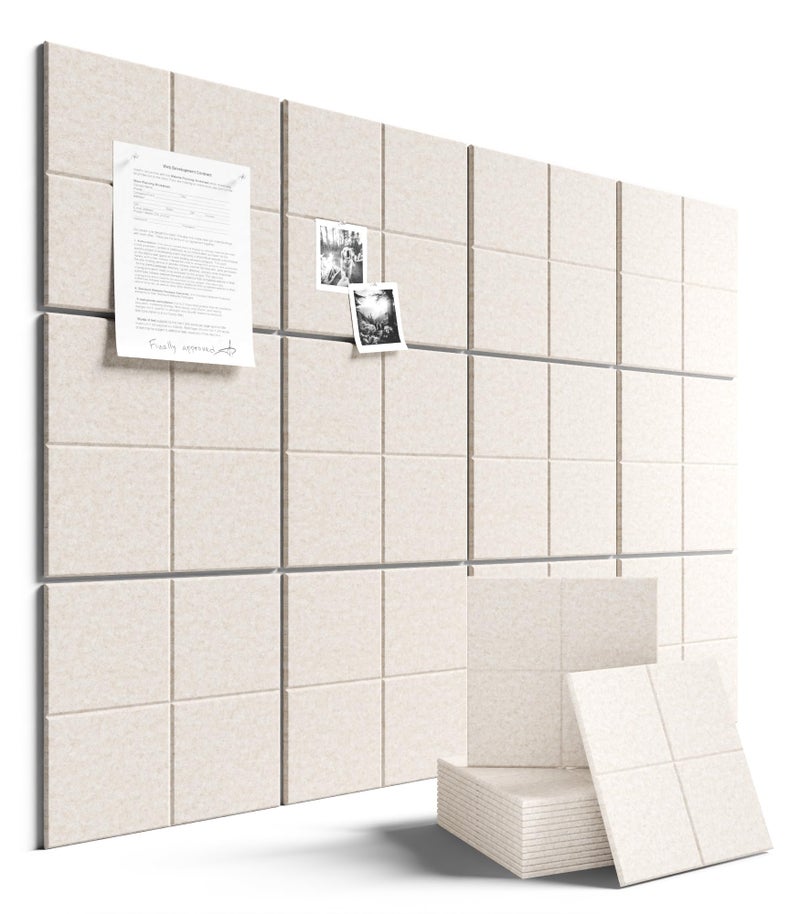 Fluxynara Large Felt Bulletin Board 48" x 36", 12-Pack 4-Compartment Wall Organizer, Cork Board Alternative with 70 Removable Adhesive Tabs, Modular Felt Panels for Home Office, Classroom and Study-Oatmeal - Image 1