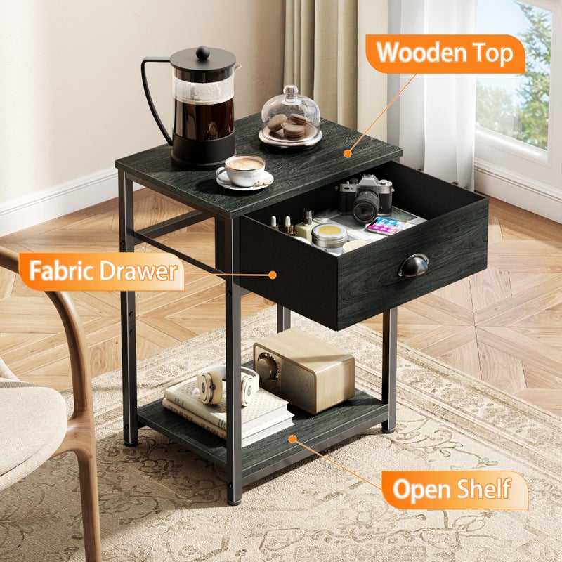 Furologee Nightstand with Fabric Drawer & Storage Shelf, Small Side Table for Small Space, 2 Tiers Industrial End Table for Living Room, Bedroom, Black Oak - Image 4