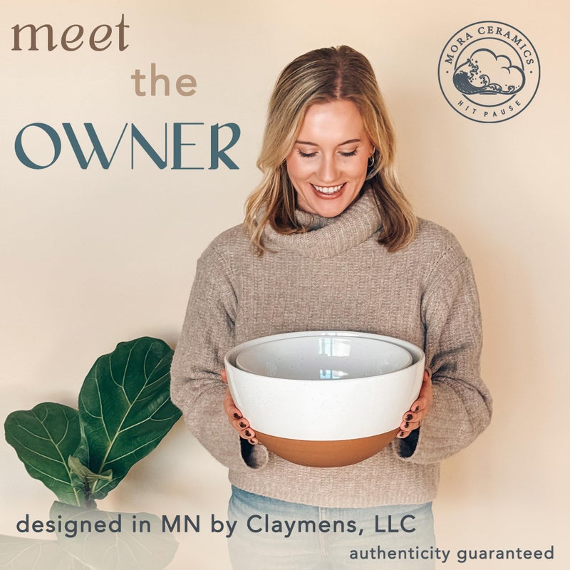 Mora Ceramic Large Mixing Bowls - Set of 2 Nesting Bowls for Cooking, Serving, Popcorn, Salad etc - Microwavable Kitchen Stoneware, Oven, Microwave and Dishwasher Safe - Extra Big 5.5 & 3.6 Qt - White - Image 4