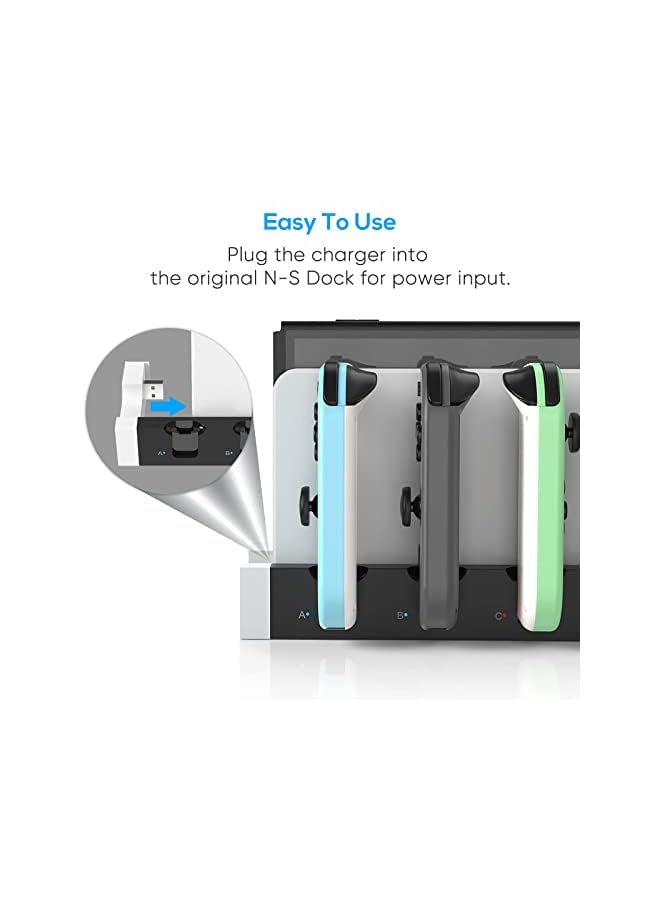 KASTWAVE Charger for Nintendo Switch OLED Model, for Nintendo Switch Charger, Compatible with Joy Con Charger for Switch & OLED Model Version, USB Charging Dock Station Stand with Indicator - White - Image 4