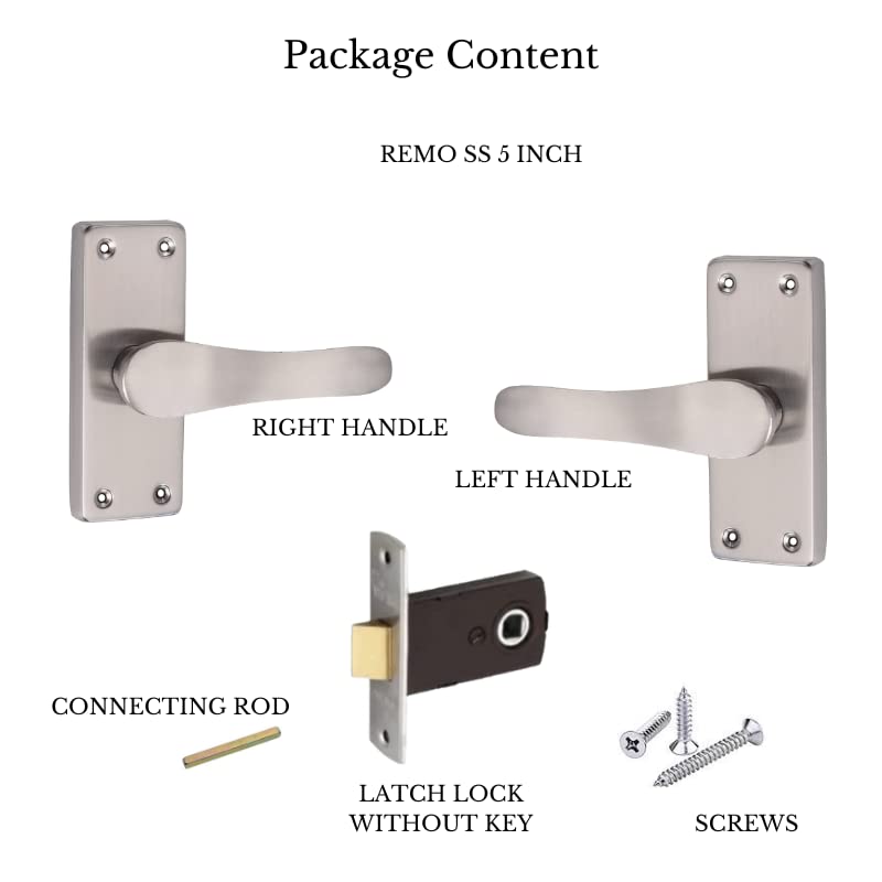 SARDAR Remo SS 5" Iron Baby Latch Keyless Bathroom Door Handle Set/Mortise Door Handle with Baby Latch| Iron | Pull handle | Silver - Image 3