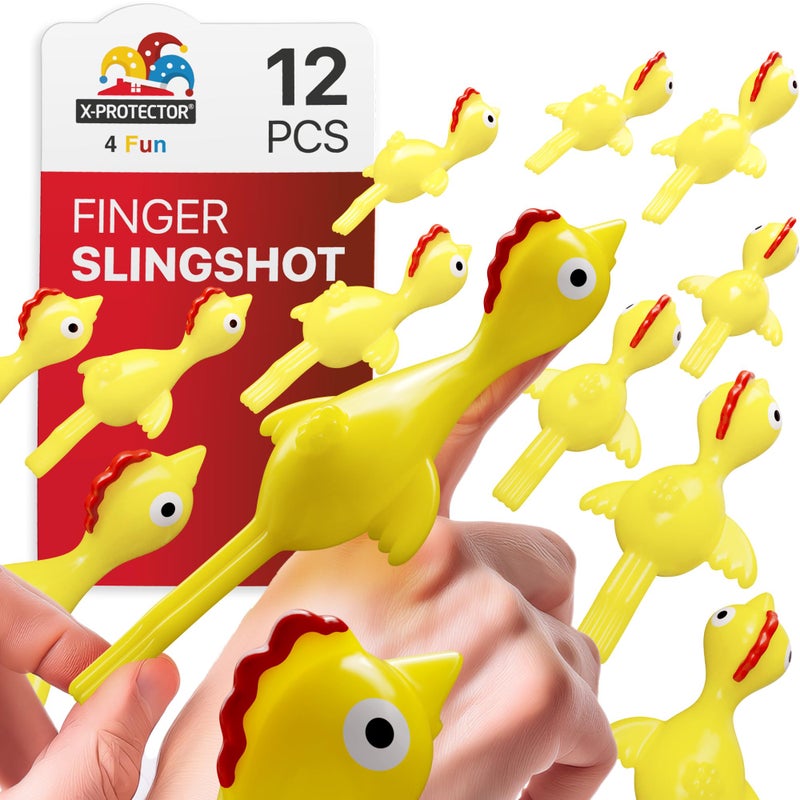 X-Protector XProtector Rubber Chicken Slingshot 12 PCS Pack Flying Finger Slingshot Yellow Chicken Flingers Sling Shot Toys for Kids Funny Adult Pinata Stuffers Premium Slime for Fingers - Image 3