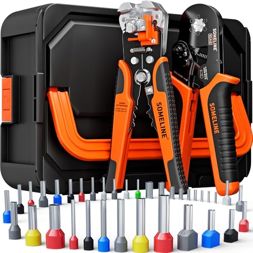 SOMELINE Ferrule Hexagonal Crimping Tool Kit, 36 Sizes Ferrules, AWG 24-8 Ferrule Crimper, with Hexagonal Crimper and Automatic Wire Stripper, Ferrule Terminal Assortment Kit (Stackable Tool Box) - Image 1